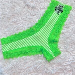 NWT PINK Victoria's Secret clover striped lime Green Lace Trim Underwear